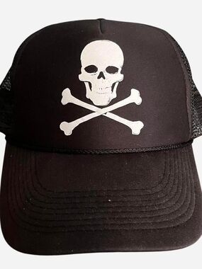 Early 2000s OTTO Skull & Crossbones Black Mesh Trucker Hat